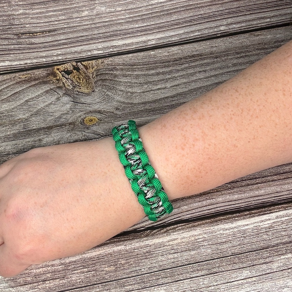 Unisex Green and Silver Paracord Braided Bracelet